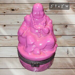 Pink Ceramic Buddha Mini Hinged Trinket Box - Yin Yang Symbol Inside